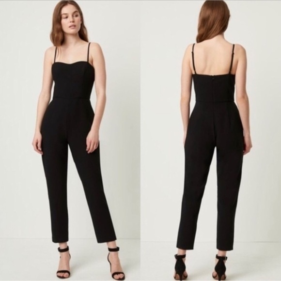 French Connection Black Whisper Jumpsuit Sweetheart Neck Tapered Leg Size 6 - Picture 1 of 4
